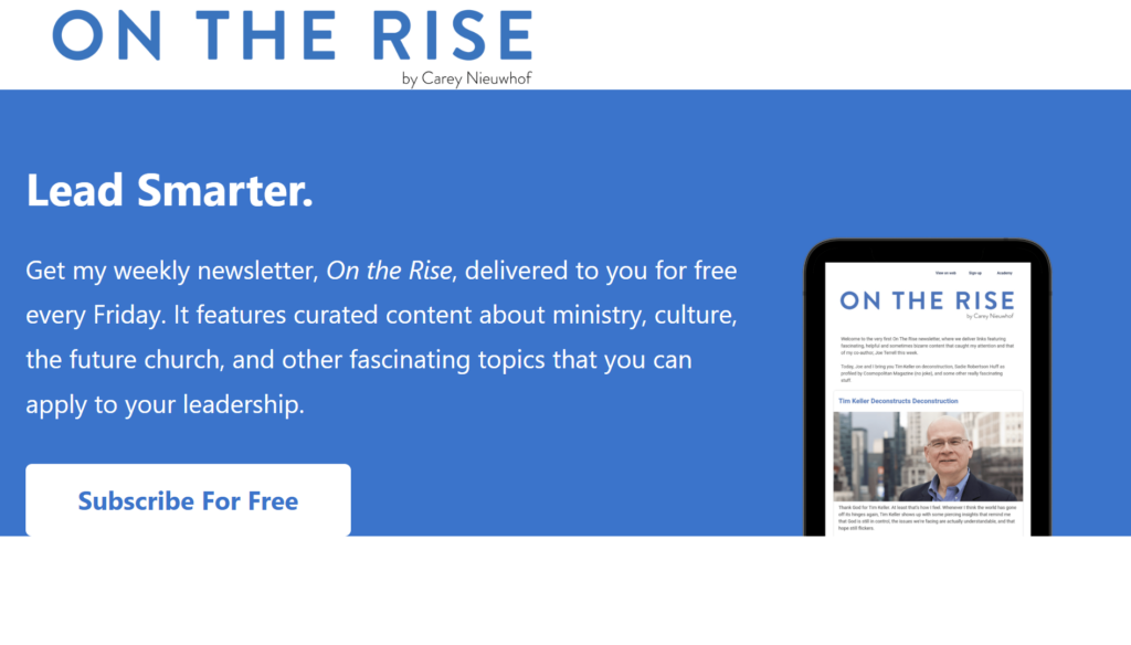 On the Rise subscription page highlighting curated leadership content