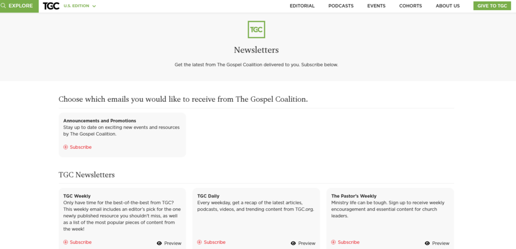 The Gospel Coalition Christian newsletters