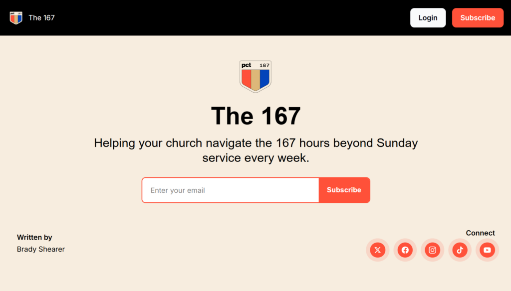 The 167 subscription page focused on church life beyond Sunday services