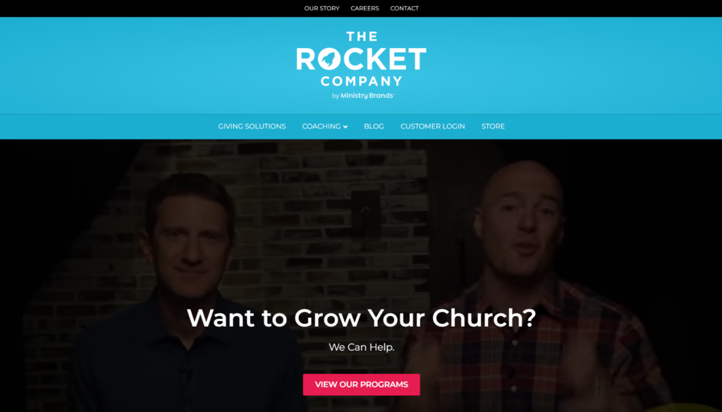 The Rocket Company homepage promoting programs for church growth